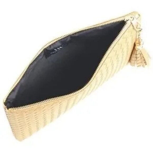 NWT $88 VIRGINIA WOLF Gold Mimi Woven Pouch - Picture 3 of 5